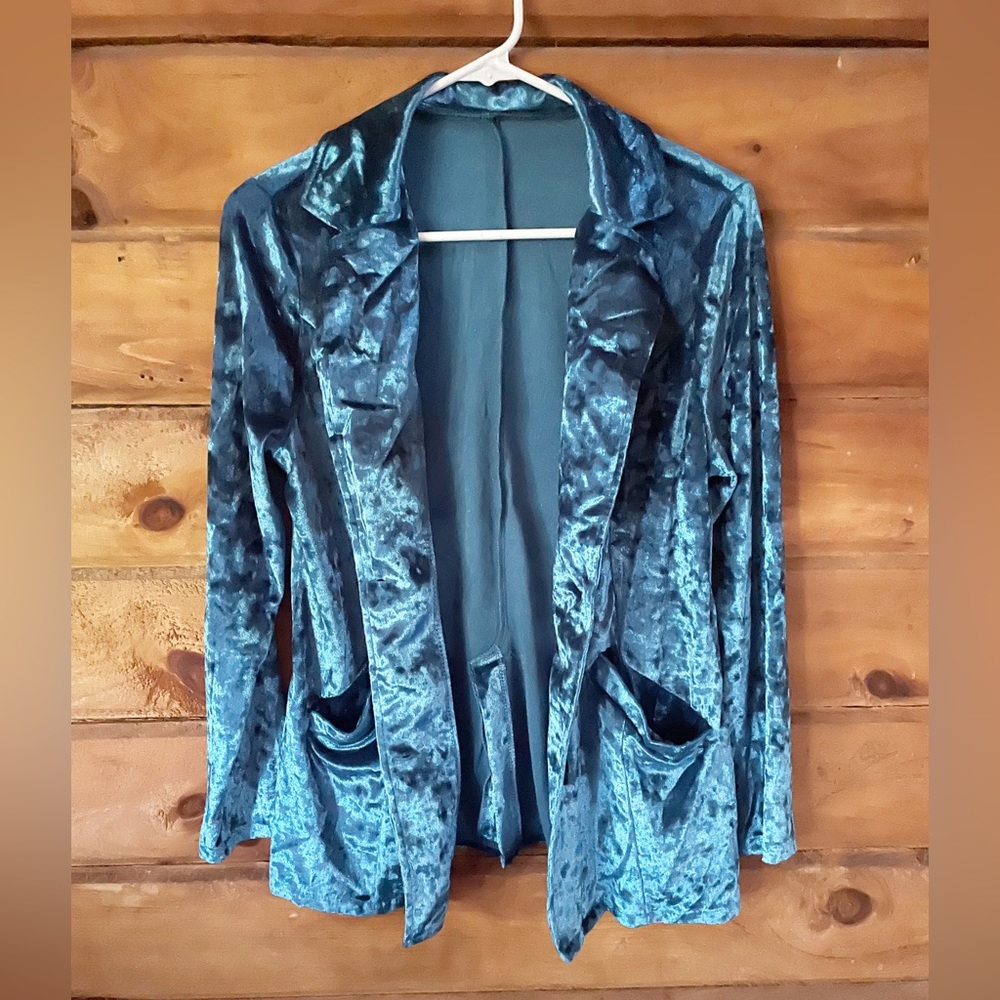 Crushed Velvet Button Jacket Blazer With Pockets